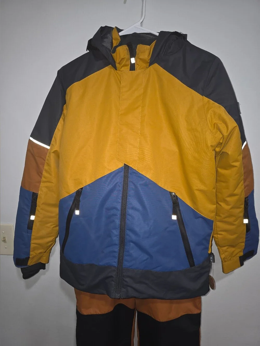 deux par deux Mustard, Blue & Black Colorblock Kids Ski Jacket Size 14
